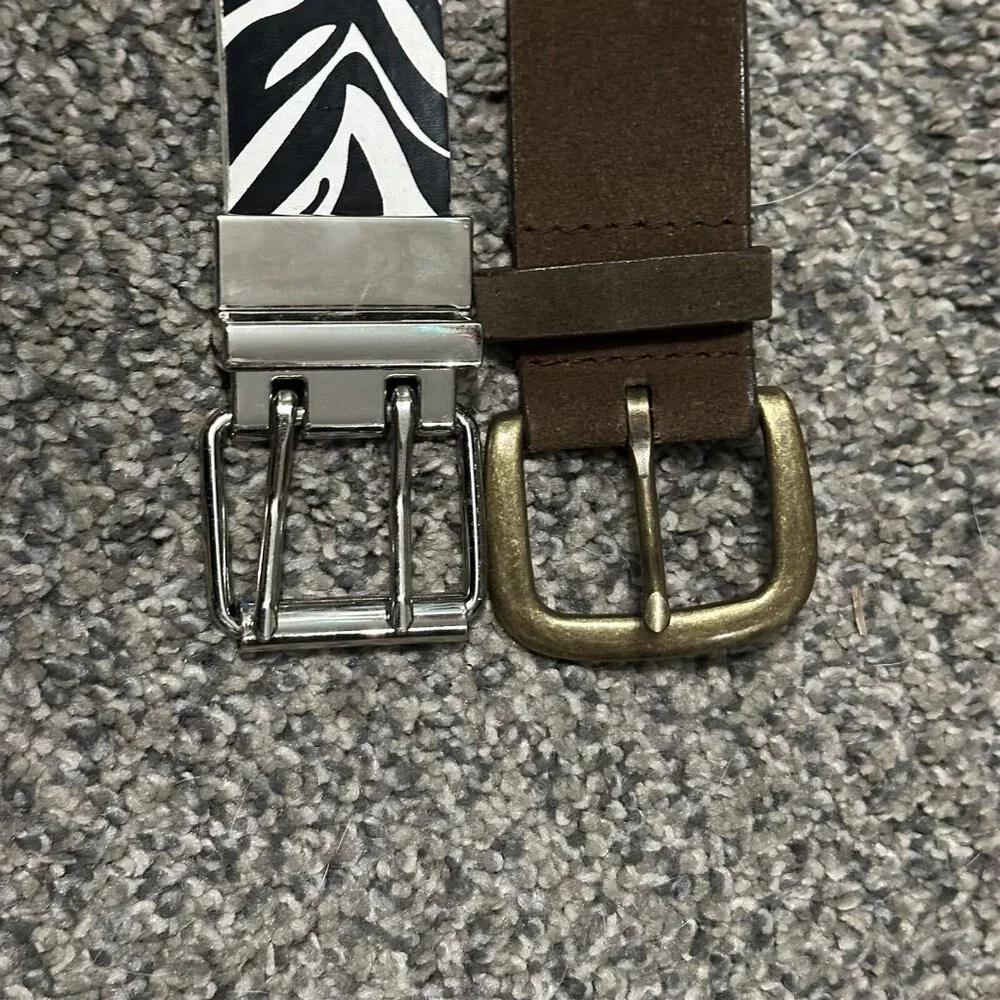 Womens Belts Set of 2 Suede Leather Studded and Animal Zebra Print